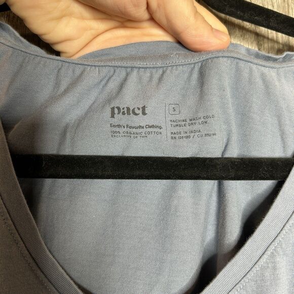 Lot of 2 Pact T Shirts Organic Cotton Small Cinched Short Sleeves Blue and Green - Picture 2 of 5